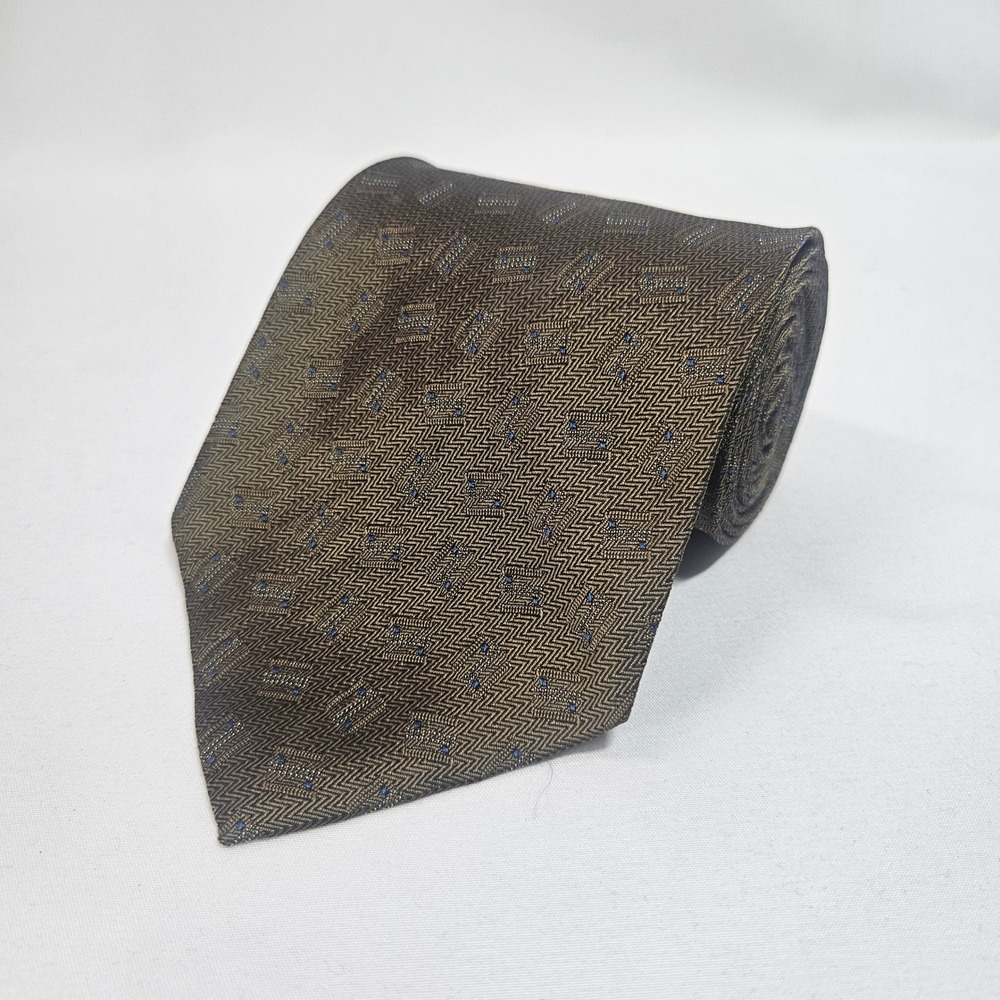 Audrey Buckner Men's 100% European‎ Silk Tie Gold Herringbone Pattern